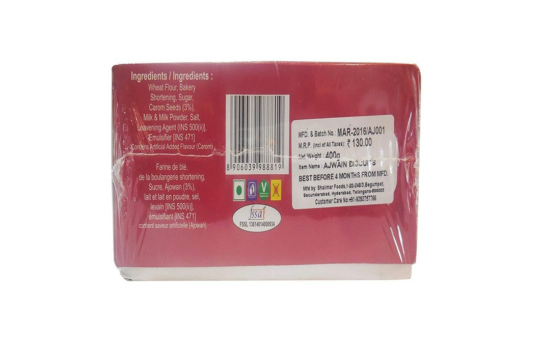 Biscuitwaala Ajwain Biscuits Biscuits Celeri Box 400 grams Reviews Nutrition Ingredients